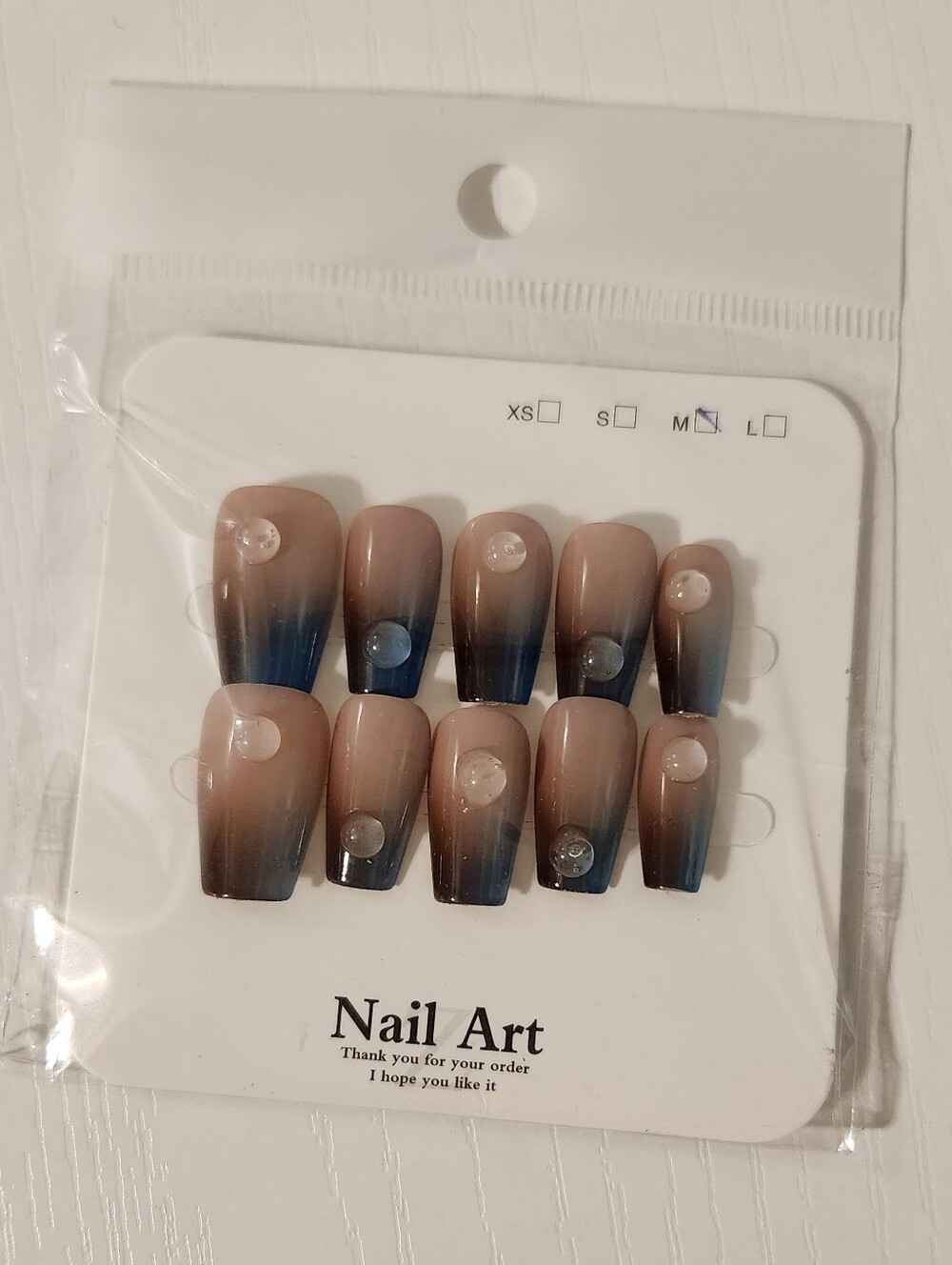 Ombre Pink to Blue Press-On Nails with 3 Dimentional Accents